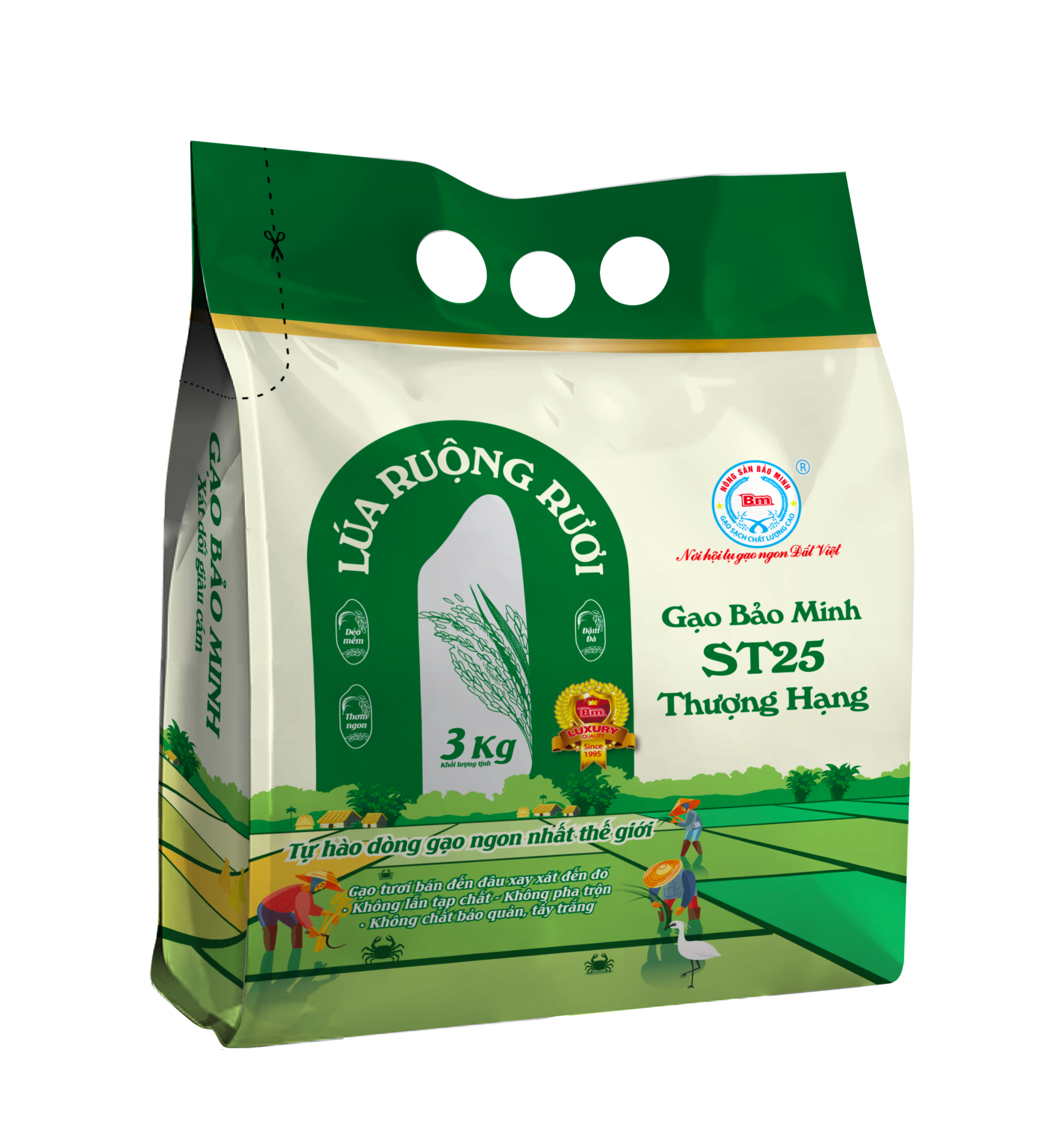 Gạo ST25 Bảo Minh lúa ruộng rươi 3kg